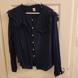 GAP Midnight Blue Ruffle Blouse WORN ONCE!